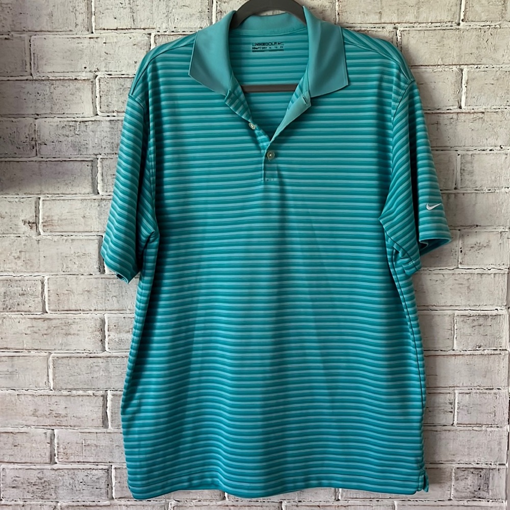 Men’s Nike fit dry golf polo. Teal stripes. Size XL